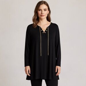 Michael Kors Black Long Sleeve Top Dress with Gold Chain detail Size Medium